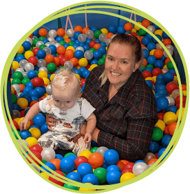 Beau and mum Hana in the ball pool